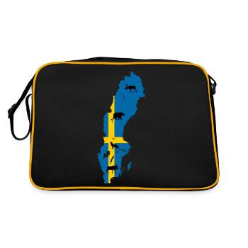 Suède Outline Card Orignal Loup Ours Renne Drapeau - Sac Retro - noir/or - Dos