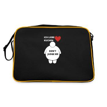 Ich Liebe Kuchen Urteile nicht über mich - Herz - Retro Tasche - Schwarz/Gold - Hinten
