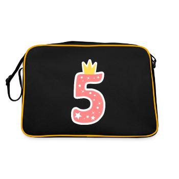 Nummer 5 mit Krone - Retro Tasche - Schwarz/Gold - Hinten