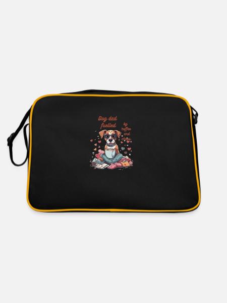 Dog dad fuelled by coffee and chaos - Retro Tasche - Schwarz/Gold - Hinten
