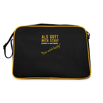Als Gott mich schuf: Das wird lustig - Retro Tasche - Schwarz/Gold - Hinten