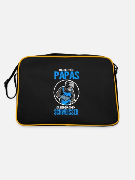 Schweißer Papa Schweisser Geschenk - Retro Tasche - Schwarz/Gold - Hinten