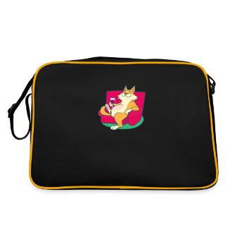 Happy cat drinks wine - Retro Bag - black/gold - Back