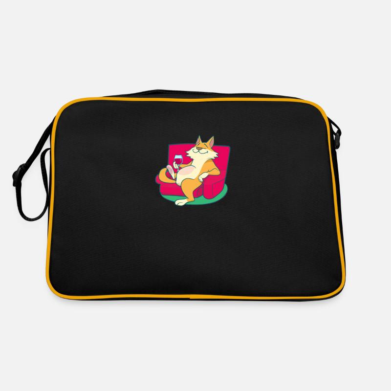 Happy cat drinks wine Retro Bag