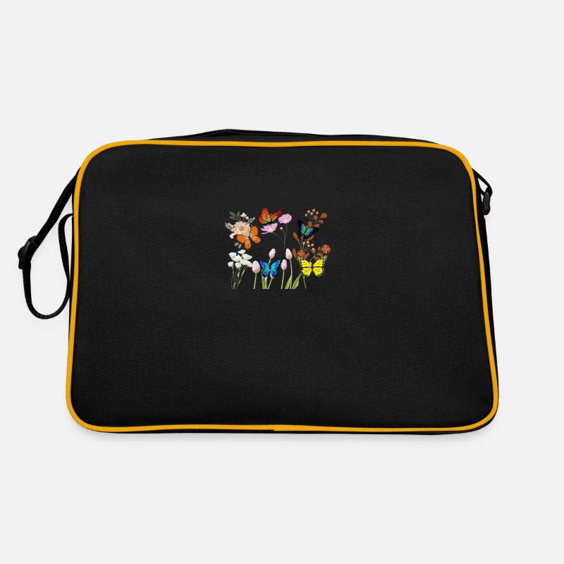 Blumen - Retro Tasche - Schwarz/Gold