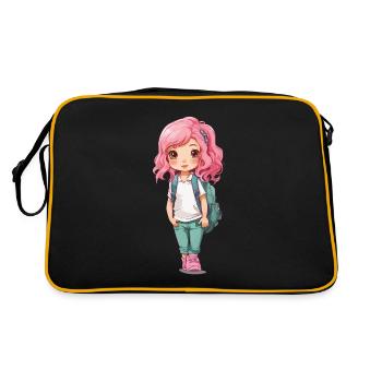 Cute School Freshman School Way Cartoon Design - Retro Bag - black/gold - Back