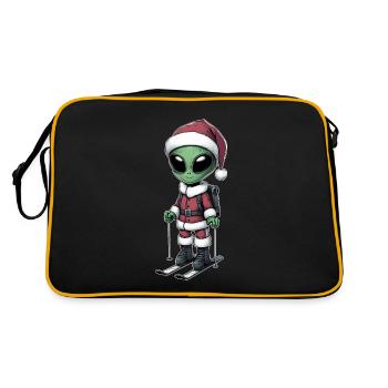 Alien Skier Santa Claus Winter Fun - Retro Bag - black/gold - Back