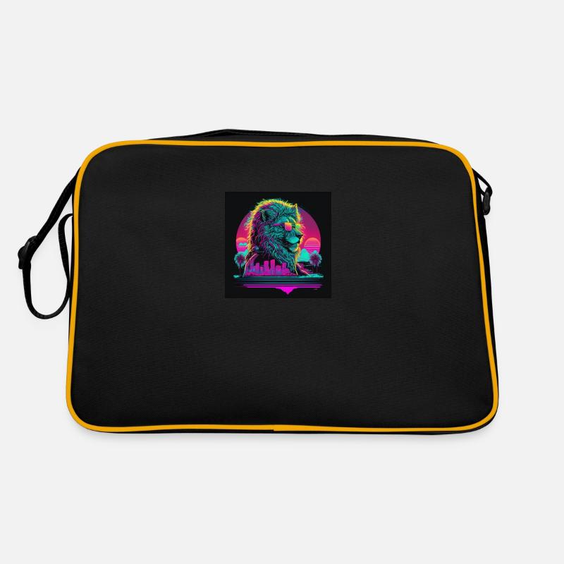 Löwe mit Neonfarben, Synthwave / 80er Jahre Retro Tasche