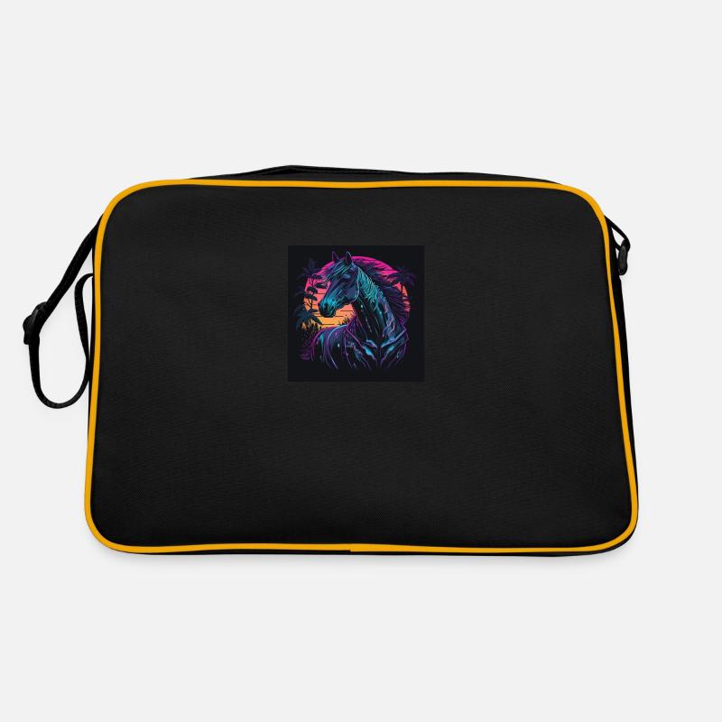 Cheval aux couleurs néon, synthwave / 80s - Sac Retro - noir/or