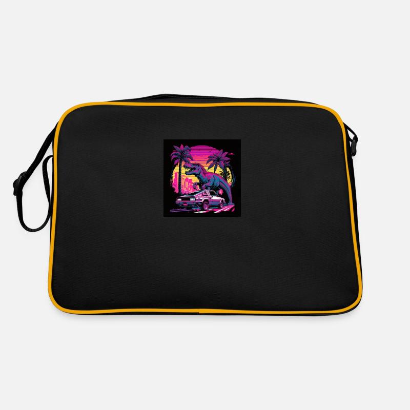 Dinosaurier mit Neonfarben, Synthwave / 80er Jahre Retro Tasche