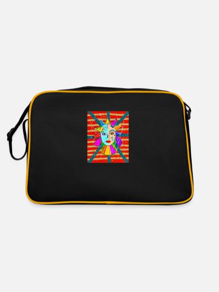 Portrait Frau Zeichnung - Retro Tasche - Schwarz/Gold - Hinten
