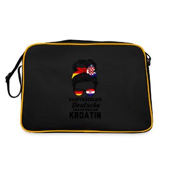 Deutsche Kroatin Kroatisch Geschenk - Retro Tasche - Schwarz/Gold - Hinten
