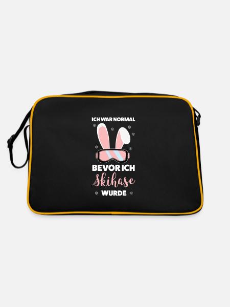 Skihase Apres Ski Ski Hasen Geschenk - Retro Tasche - Schwarz/Gold - Hinten