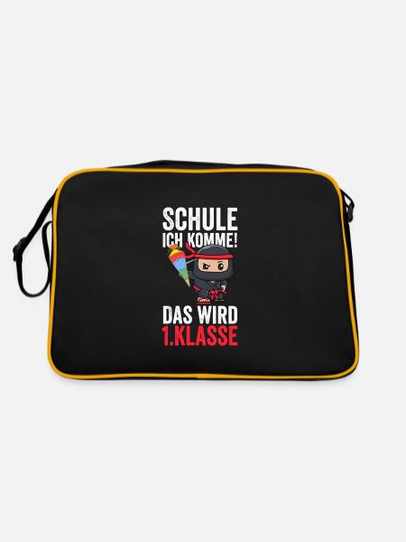 1.Klasse Ninja Erstklässler Geschenk - Retro Tasche - Schwarz/Gold - Hinten
