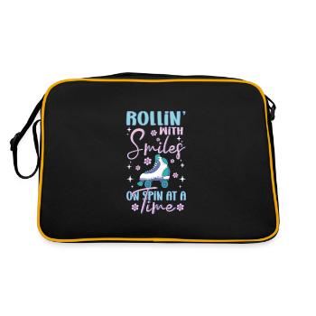 Rollerskater Party Rollin With Smiles Gift - Retro Tasche - Schwarz/Gold - Hinten