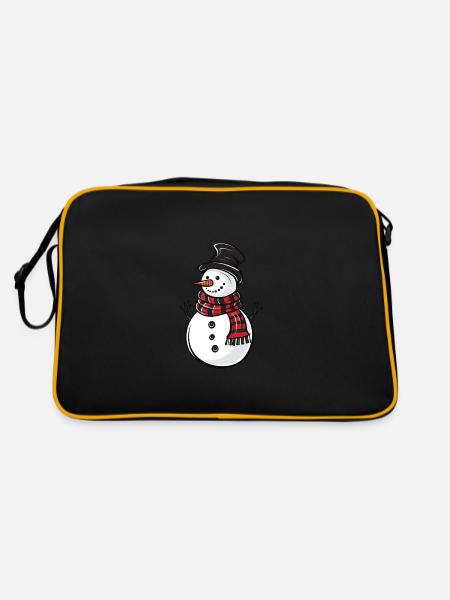 Schneemann Winter Weihnachten - Retro Tasche - Schwarz/Gold - Hinten