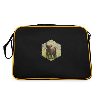 Scottish Highlands Cattle Beef Nature Hexagon - Retro Bag - black/gold - Back