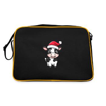 Kuh Weihnachten Niedlich - Retro Tasche - Schwarz/Gold - Hinten