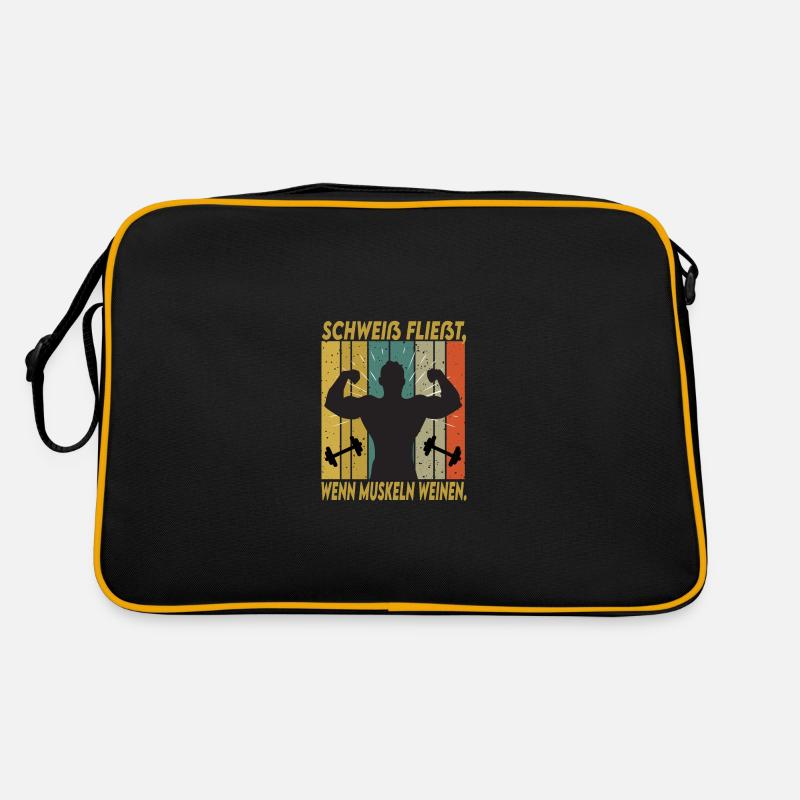 Bodybuilding Sprüche Mann Schweiß Weinen - Retro Tasche - Schwarz/Gold
