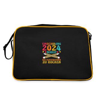 1. Klasse Schulkind Schulanfang Einschulung - Retro Tasche - Schwarz/Gold - Hinten