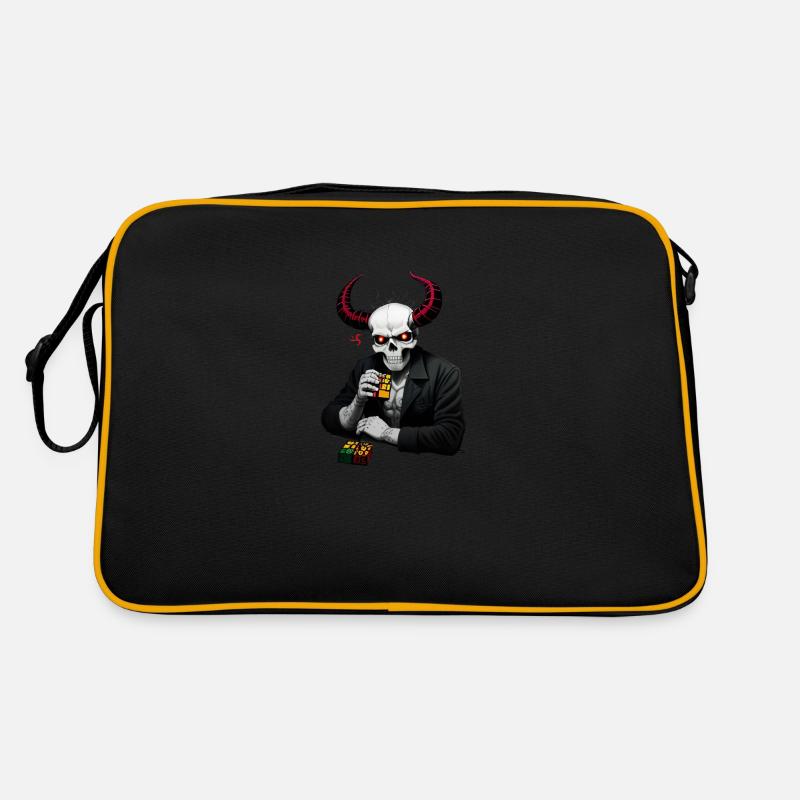 Horned skull | Destroyed his puzzle cube - Retro Bag - black/gold
