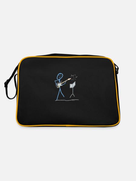 E Guitar Stick Figure Bass Music Rock - Retro Bag - black/gold - Back