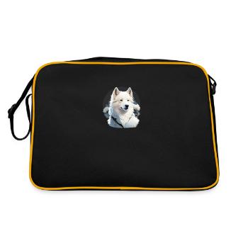 Portrait Chien de Berger Blanc avec des fleurs - Sac Retro - noir/or - Dos