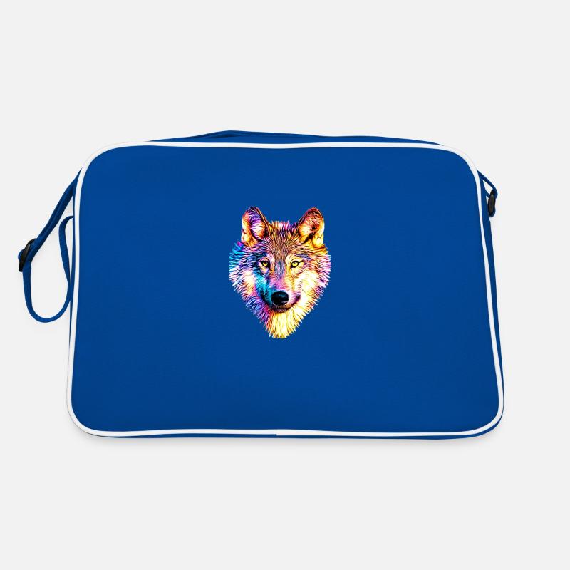 Wolf in Regenbogenflammen Retro Tasche