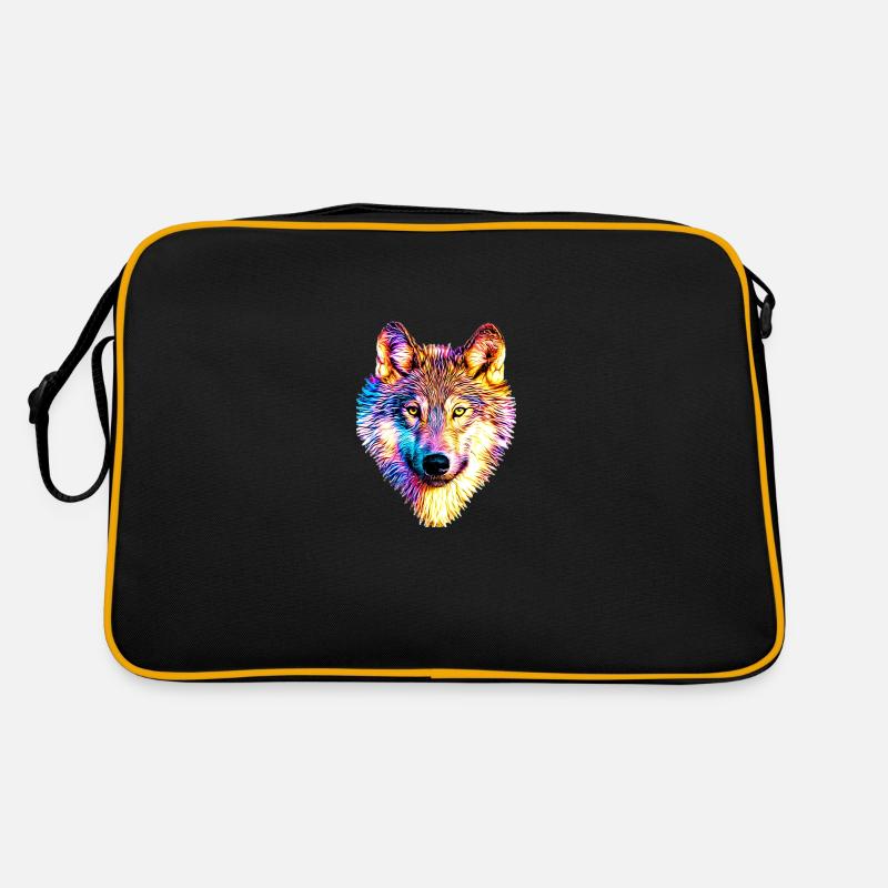 Wolf in rainbow flames - Retro Bag - black/gold