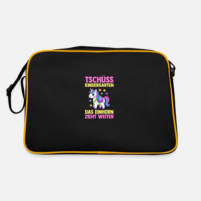 Kita Abgänger Einschulung Einhorn Schulkind - Retro Tasche - Schwarz/Gold