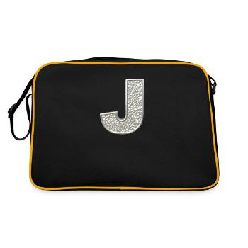 J, letter, letter J, initial, initial J, monogram, - Retro Tasche - Schwarz/Gold - Hinten