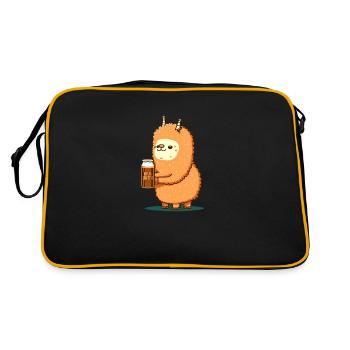 Süßes Flauschiges Alpaka mit Bier. Lama Geschenk - Retro Tasche - Schwarz/Gold - Hinten