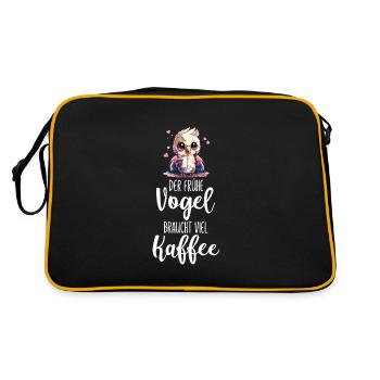 Eine lustige Eule braucht viel Kaffee Sprüche - Retro Tasche - Schwarz/Gold - Hinten
