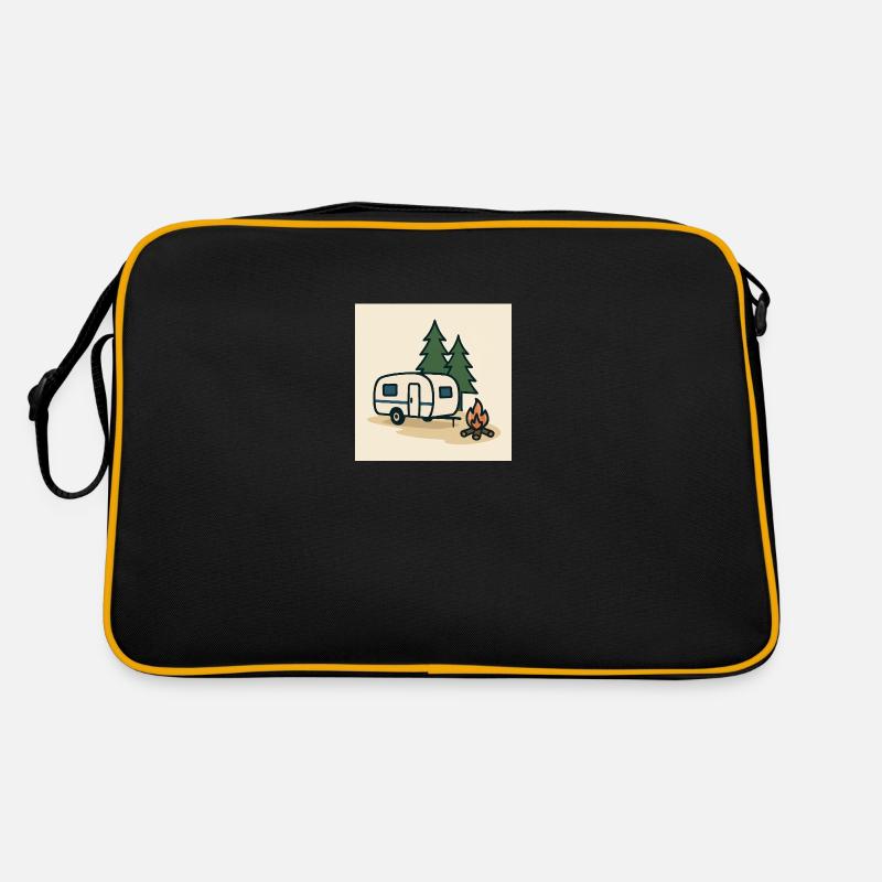 Camping Wohnwagen Tannen - Retro Tasche - Schwarz/Gold