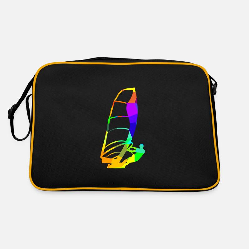 Wind Surfen Regenbogenfarben Sport - Retro Tasche - Schwarz/Gold