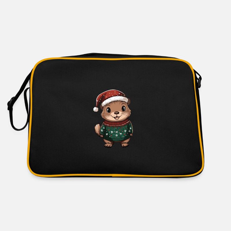 Biber Weihnachten Comic - Retro Tasche - Schwarz/Gold
