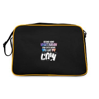 Second Hand Vegetarian Cow Eats Grass For - Retro Bag - black/gold - Back