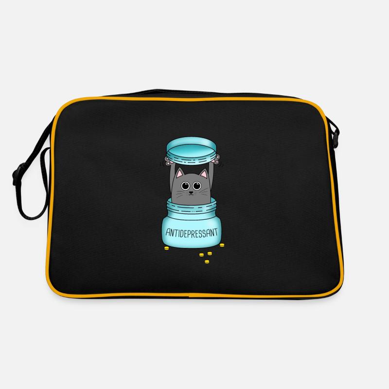 Antidepressant Katze Geschenkidee Geburtstag - Retro Tasche - Schwarz/Gold