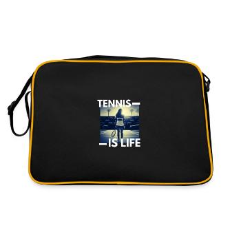 Tennisspielerin Tennisschläger Tennisplatz Outfit - Retro Tasche - Schwarz/Gold - Hinten