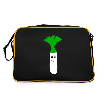 Kawaii Lauch Kawaii Früchte Kawaii Gemüse - Retro Tasche - Schwarz/Gold - Hinten