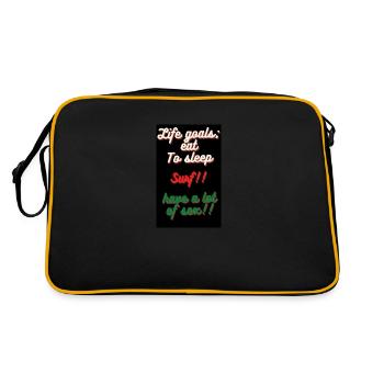 Lebensziele, essen, schlafen, surfen, viel Sex haben - Retro Tasche - Schwarz/Gold - Hinten
