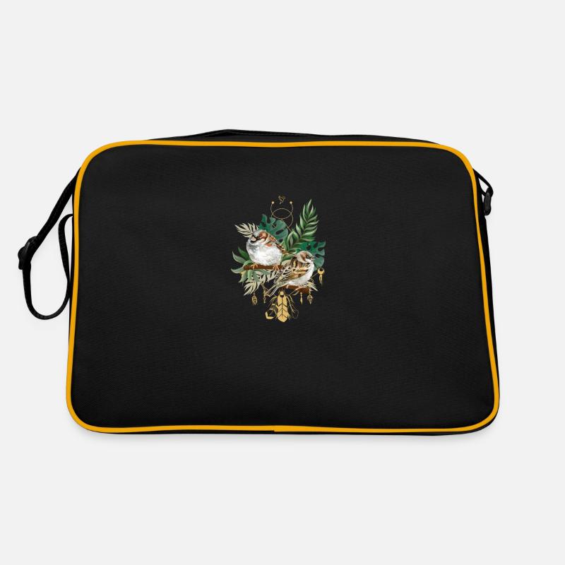 Fleur tropicale oiseau d’été cadeau méditation - Sac Retro - noir/or