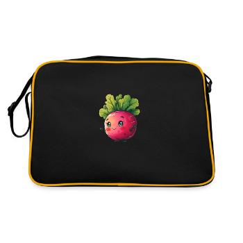 Radieschen fröhlicher Comic Stil - Retro Tasche - Schwarz/Gold - Hinten