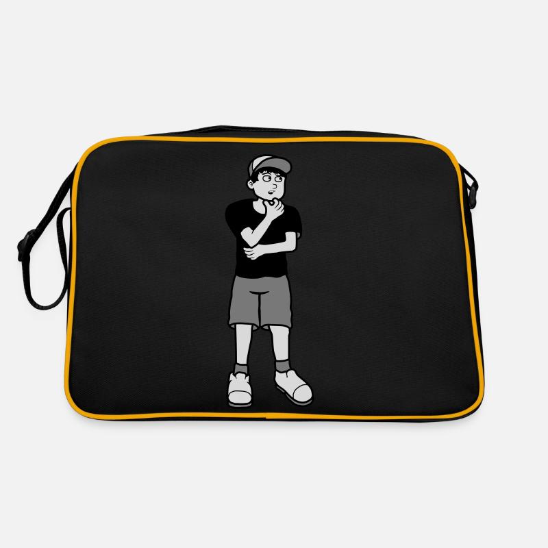 Junge überlegt Pose Retro Tasche
