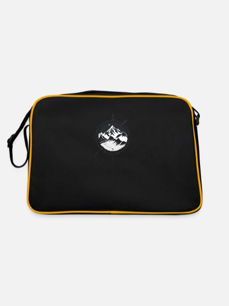Kompass mit Bergen fürs Wandern - Retro Tasche - Schwarz/Gold - Hinten