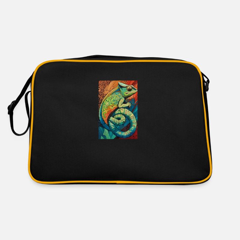 Lizard Lover Op Art Chameleon - Retro Bag - black/gold