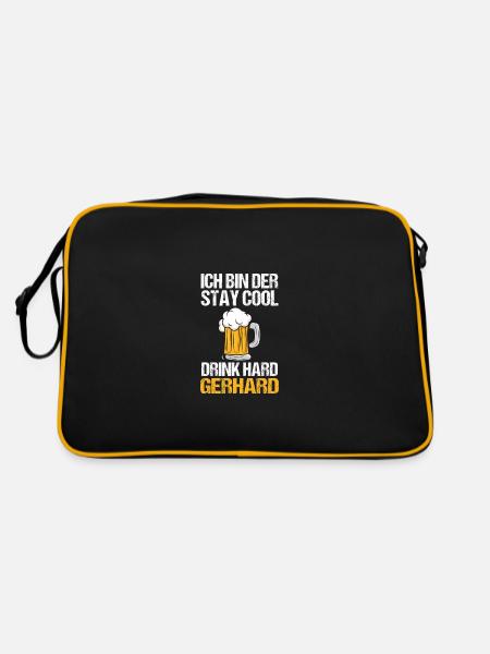 Bier Bierliebhaber Saufen Feiern Gerhard - Retro Tasche - Schwarz/Gold - Hinten