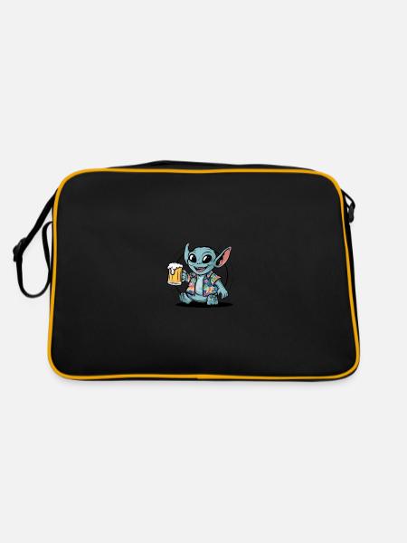 Alien Bier Geschenk - Retro Tasche - Schwarz/Gold - Hinten