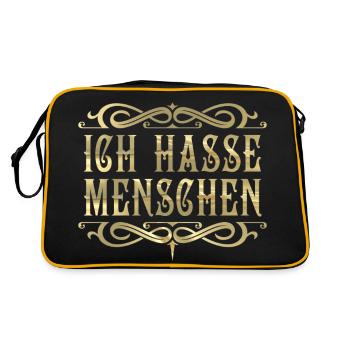 Ich hasse Menschen! - Retro Tasche - Schwarz/Gold - Hinten