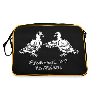 Pechvogel mit Kotflügel, keine Turteltauben, Möwen - Retro Tasche - Schwarz/Gold - Hinten